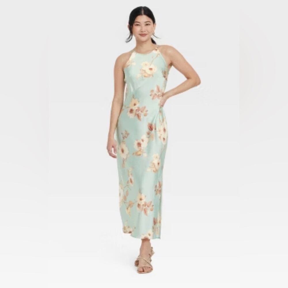 A New Day Floral Satin Slip Maxi Dress NWT